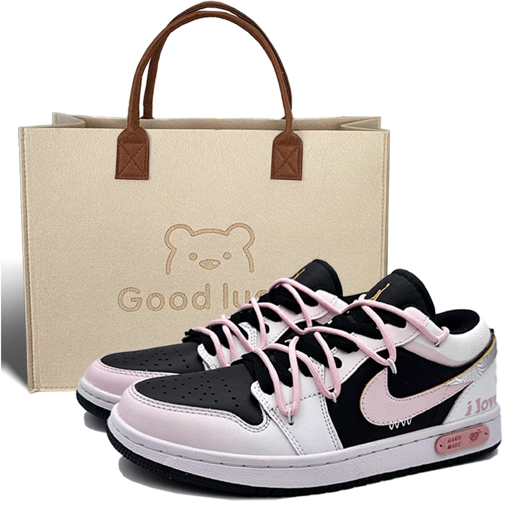 Jordan Air Jordan 1 Low Top Skateboard Shoes Unisex Black White Pink