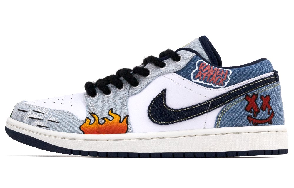 Jordan Air Jordan 1 Anti Slip Wear Resistant Low Top Vintage Basketball Shoes Men's White Blue