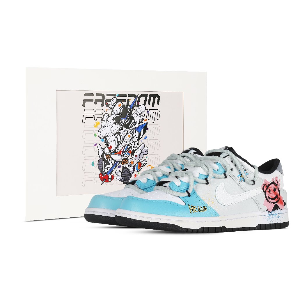 Nike Dunk Low Problem Youth Graffiti Low-Top Skateboard Shoes Women's Blue White Black