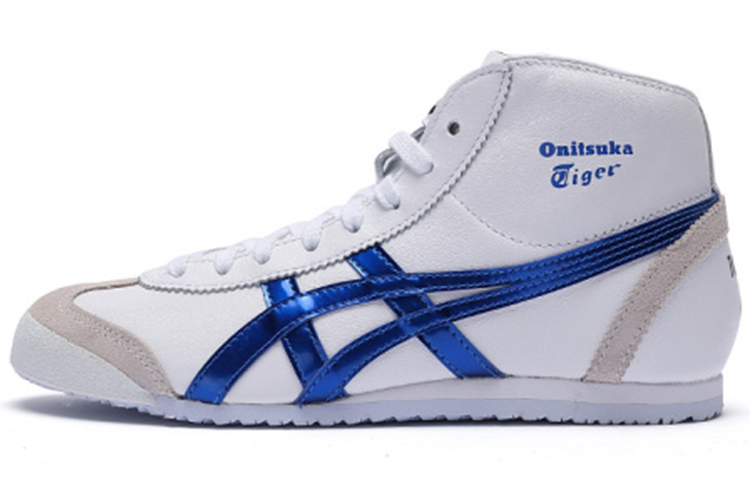 Onitsuka Tiger Mexico Mid Runner Wear resistant And Lightweight High Top Casual Running Shoes Unisex White Blue