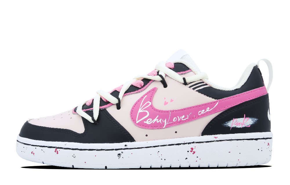 Nike Court Borough Anti-Slip Wear-Resistant Lightweight Breathable Low-Top Skateboard Shoes GS Black Pink
