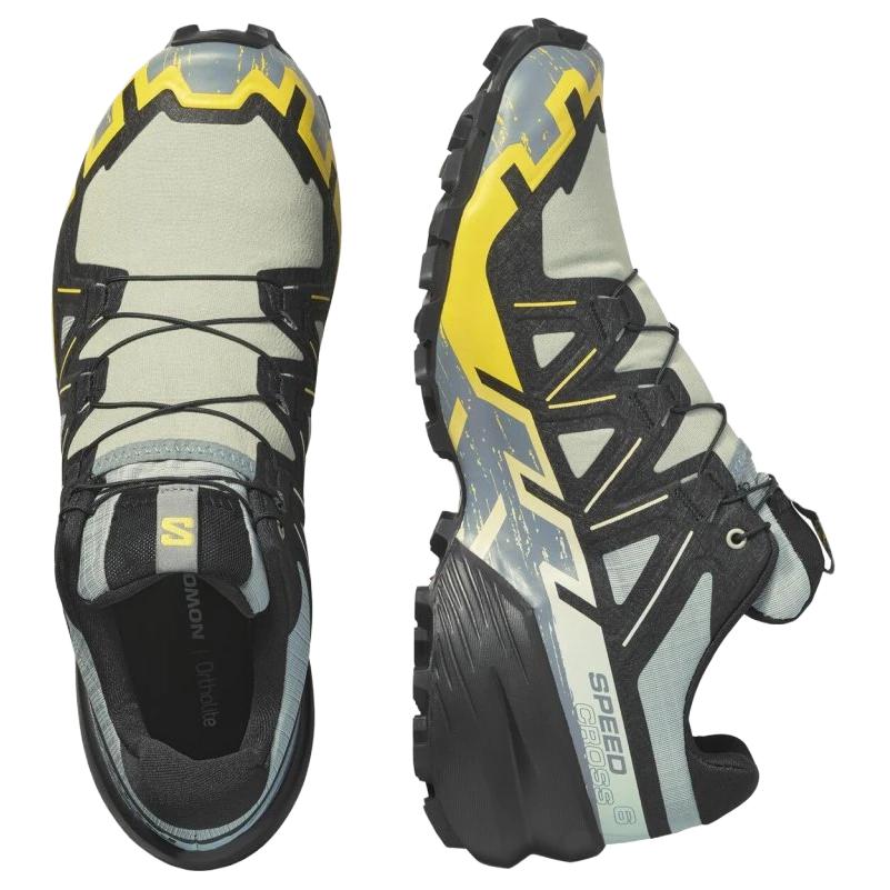 SALOMON Speedcross 6 Support Lightweight Running Shoes Men's Black Gray Yellow