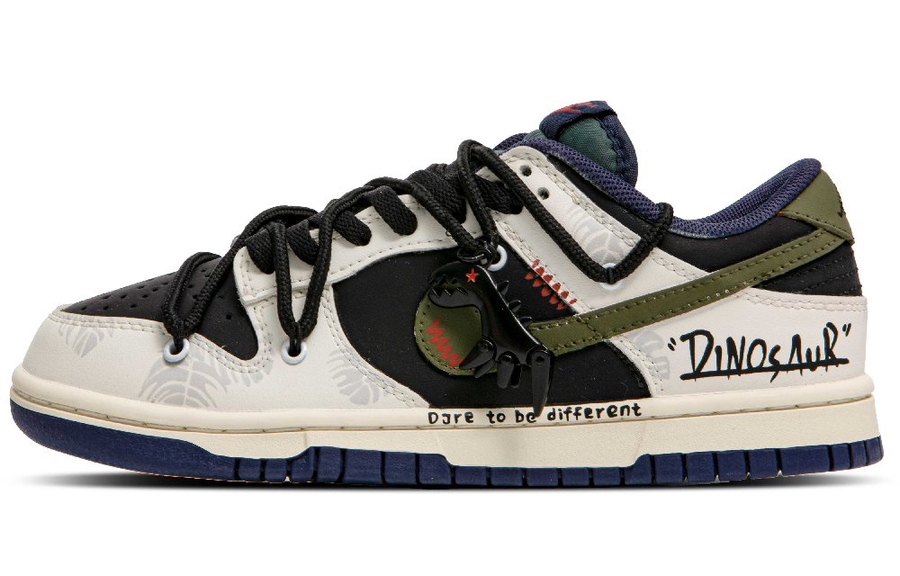 Nike Dunk Low Dragon Anti Slip Wear Resistant Low Top Skateboard Shoes Men's Black White Green