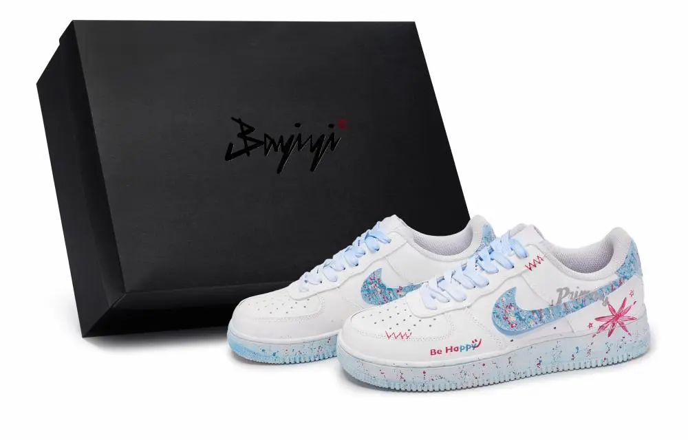 Nike Air Force 1 811 Manufacturing, Indulgent Star, Special Shoe Box Low top Skateboard Shoes Unisex White Blue Pink