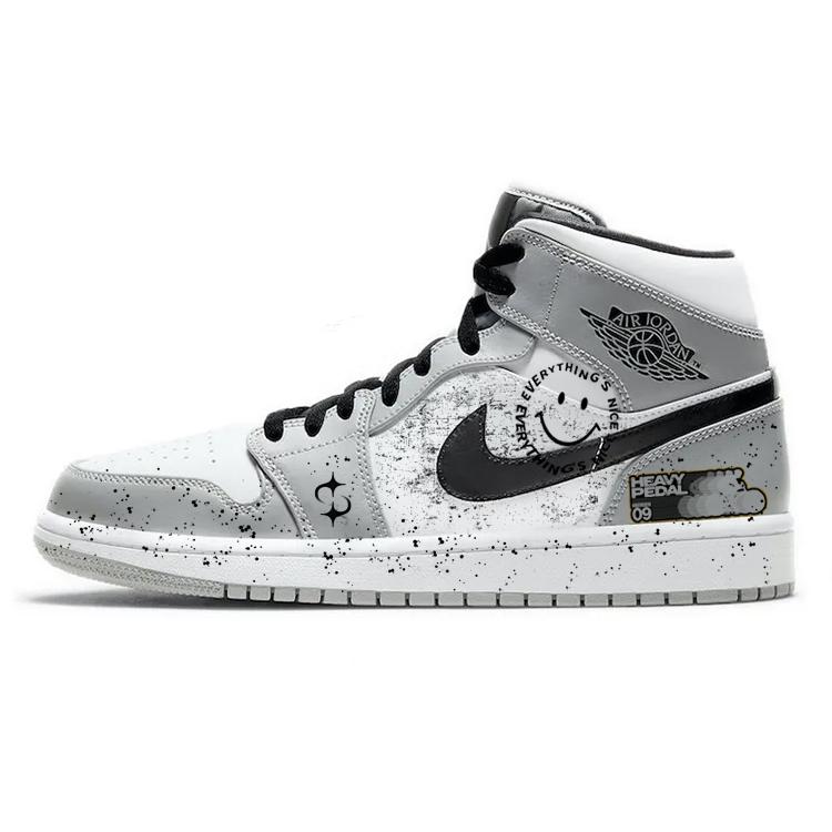 Jordan Air Jordan 1 Cushioning Anti-Slip Wear-Resistant Breathability Mid-Top Vintage Basketball Shoes Men's Smoke Gray