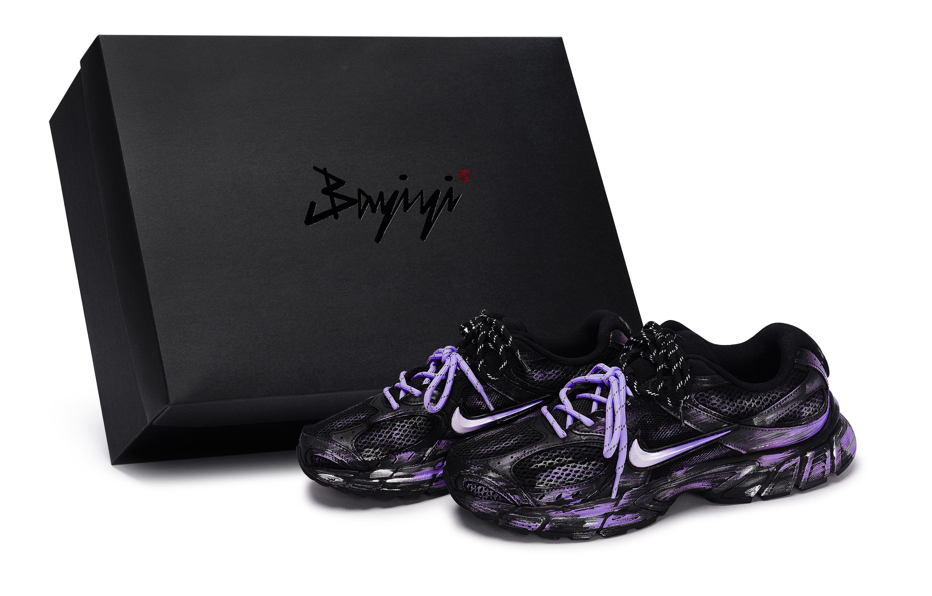 Nike V5 RNR Abrasion Resistant Low top Running Shoes Men's Black Silver Purple