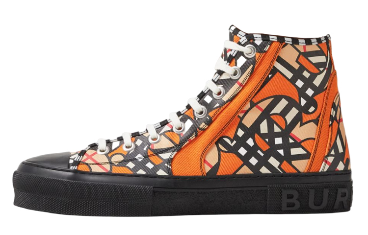 Burberry High-Top Stylish Skateboarding Shoes Men's Bright Orange