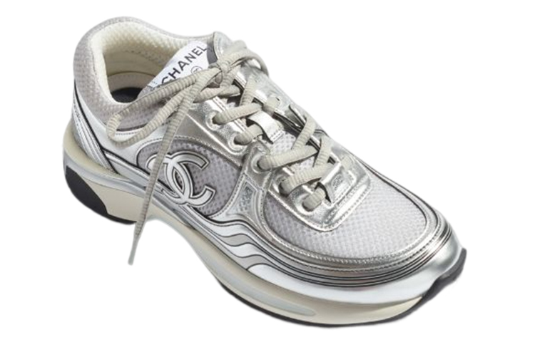 CHANEL Low Top Casual Shoes Women's Silver Gray