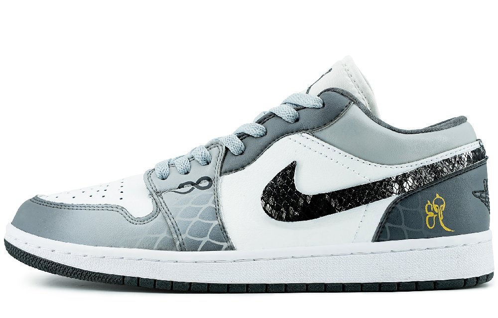 Jordan Air Jordan 1 Wear resistant And Lightweight Low Top Vintage Basketball Shoes Unisex Gray Silver
