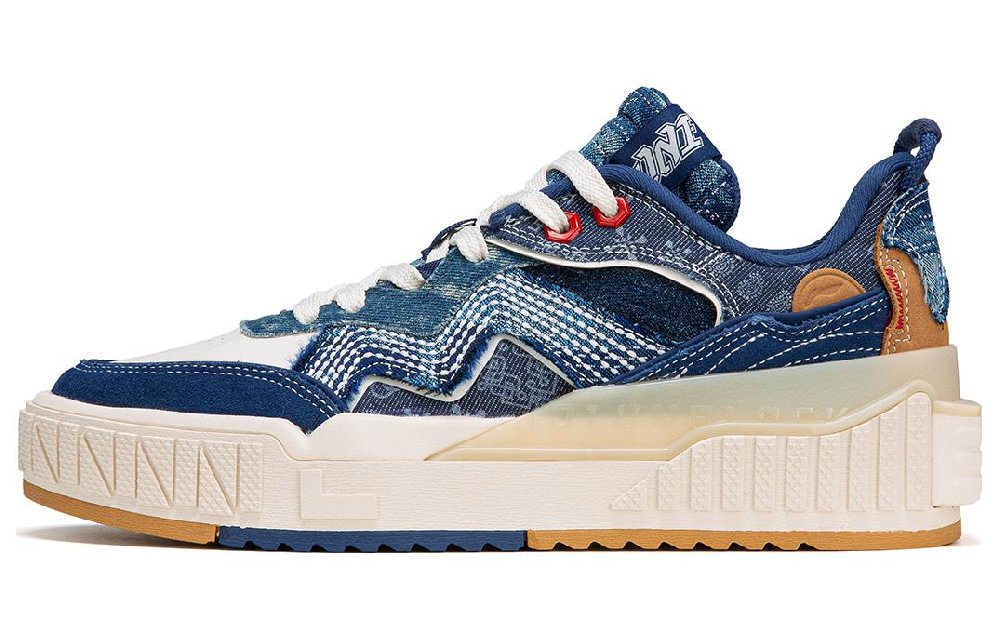 LiNing 001 UNBLOCK Denim Slip Resistant, Impact Resistant, Abrasion Resistant Low top Skateboard Shoes Men's Blue White