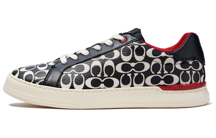 COACH Clip Stylish Skateboarding Shoes Men's Black White Red