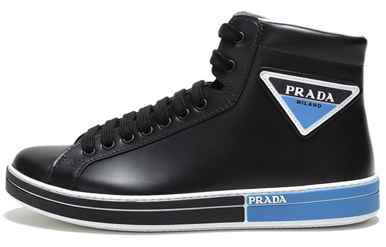 PRADA Skateboard Shoes Men High-Top Black Blue