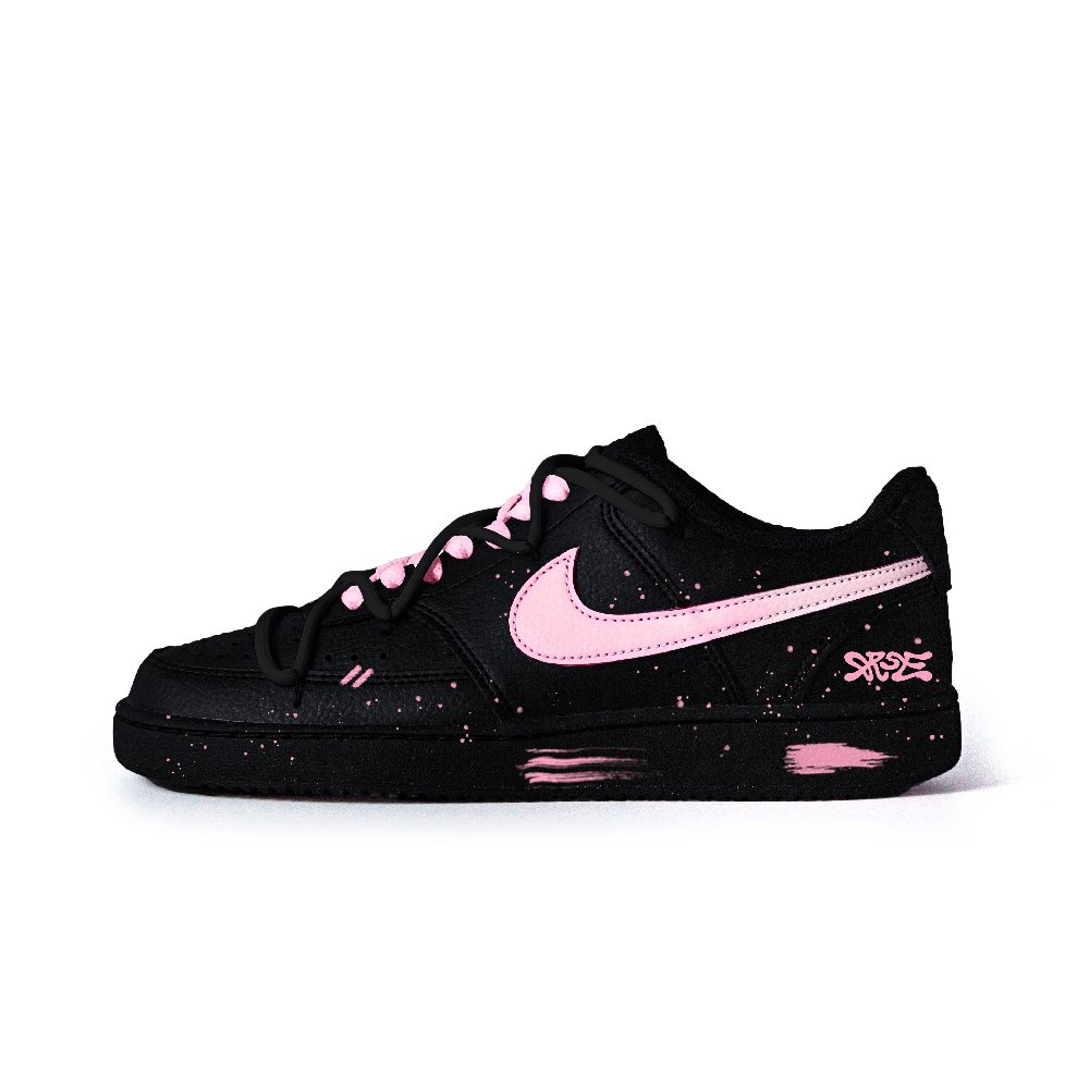 Nike Court Vision Anti Slip Wear Resistant Low Top Skateboard Shoes Unisex Black Pink