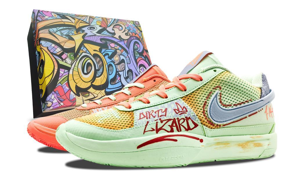 Nike Ja 1 Cushioned Slip-Resistant Low-Top Basketball Shoes Men's Green Orange Mismatched
