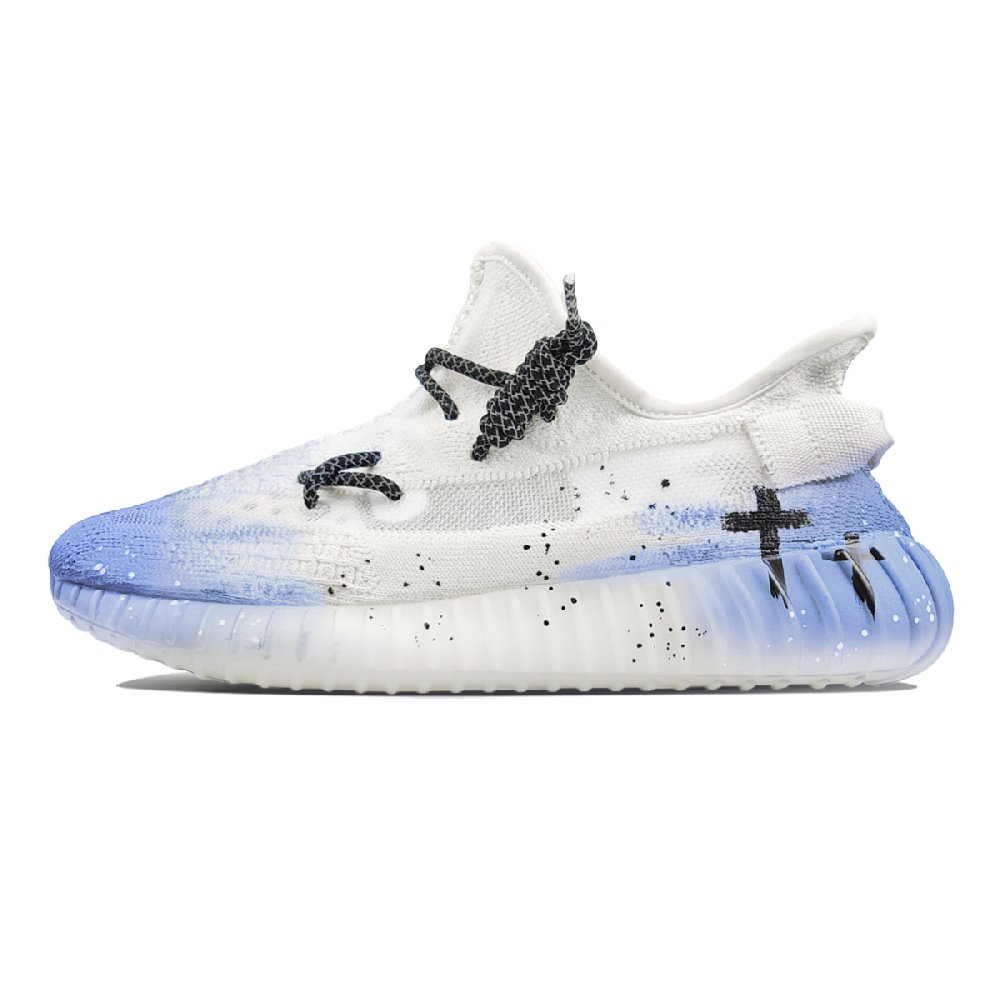 Adidas Originals Yeezy Boost 350 V2 Abrasion Resistant Low Top Casual Shoes Unisex White Blue