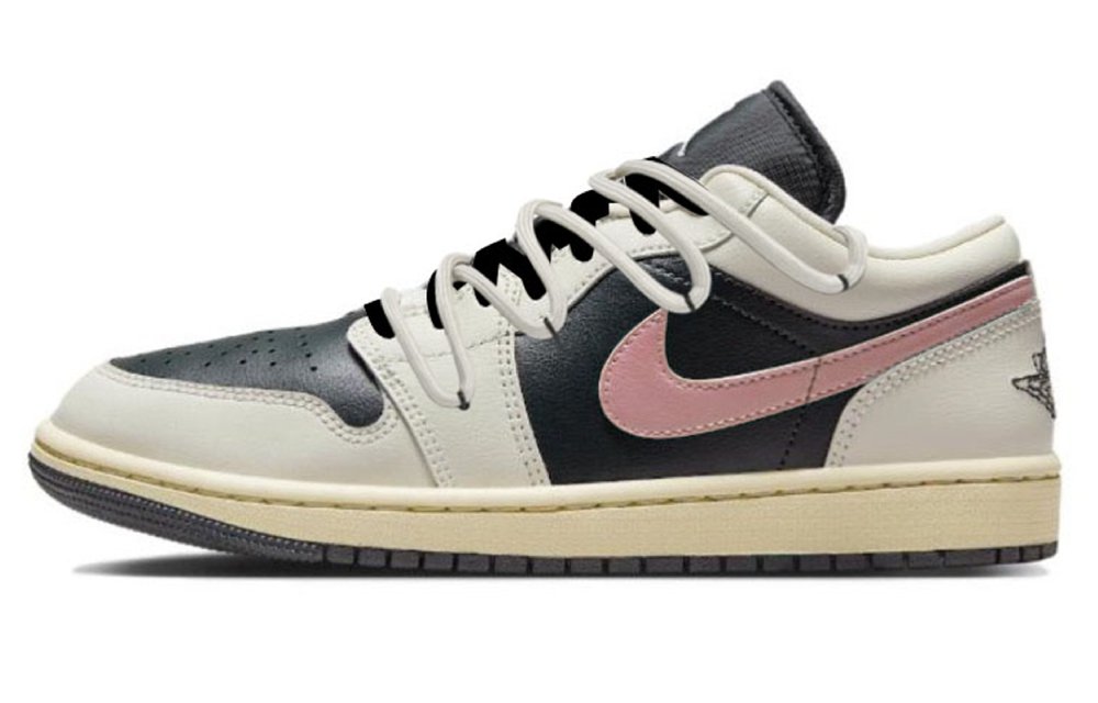 Jordan Air Jordan 1 Breathable Moisture-Wicking Coverage Low-Top Vintage Basketball Shoes Women's Black Beige Pink