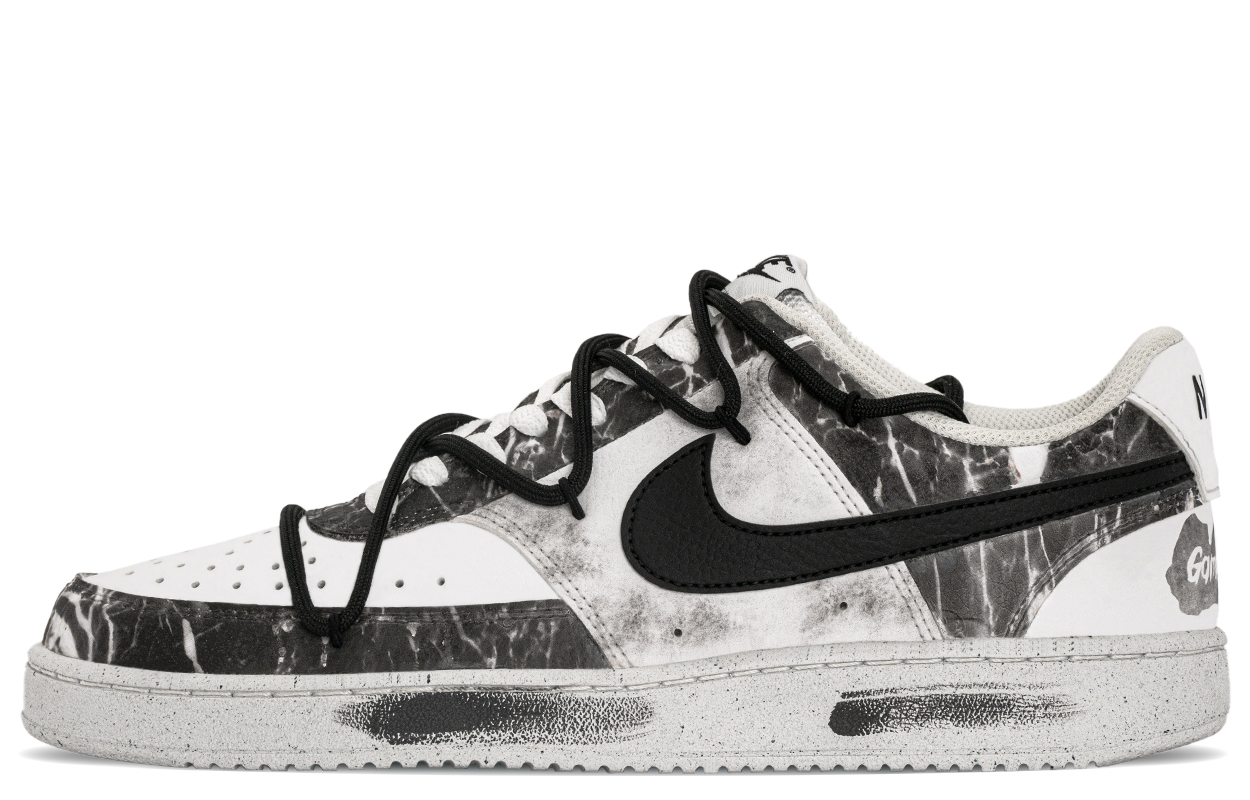 Nike Court Vision 1 Slip Resistant Shock Absorbers Low Top Skateboard Shoes Unisex Black White