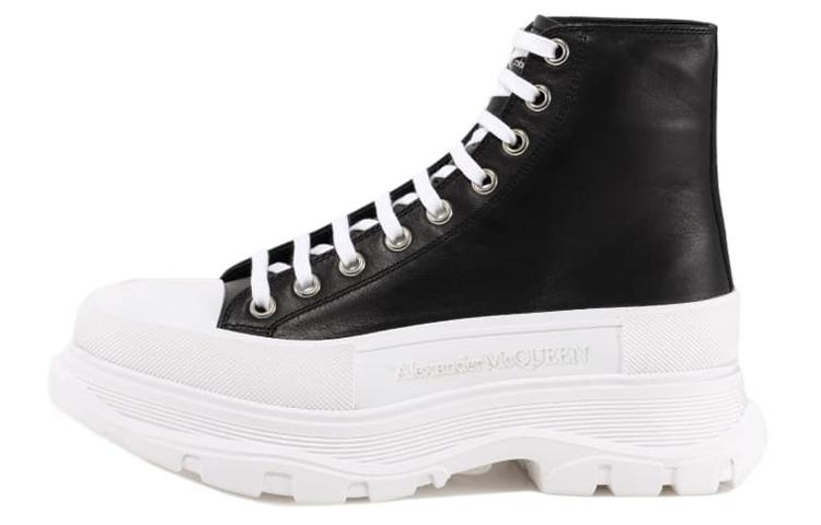 Alexander McQueen Tread Slick High Top Leather Sneaker Black White
