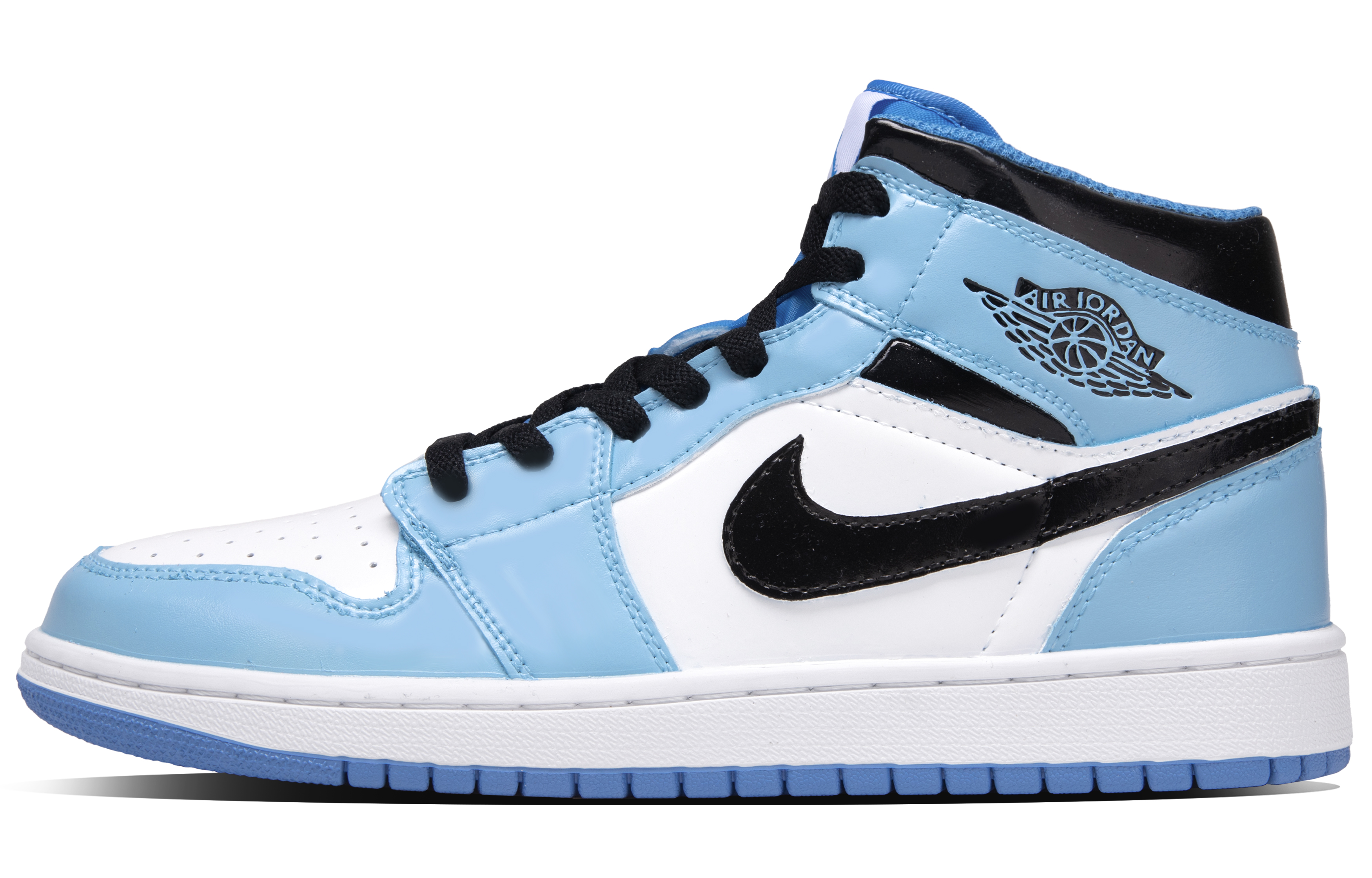 Jordan Air Jordan 1 University Blue Abrasion Resistant Mid top Vintage Basketball Shoes Unisex Blue Black