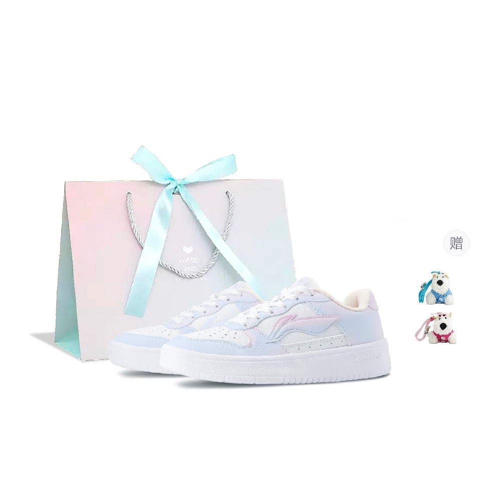 LiNing Pontoon Boats Slip Resistant, Abrasion Resistant, Breathable Low Top Skateboard Shoes Women's Blue Pink