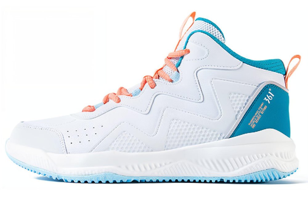 361° Cushioning Anti-Slip And Wear-Resistant High-Top Basketball Shoes Men's White Blue Orange