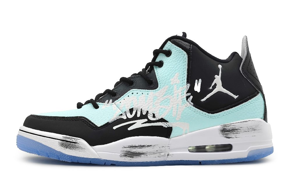 Jordan Courtside 23 Floral Splendor Wear-Resistant Slip-Resistant Mid-Top Vintage Basketball Shoes GS Black Cyan