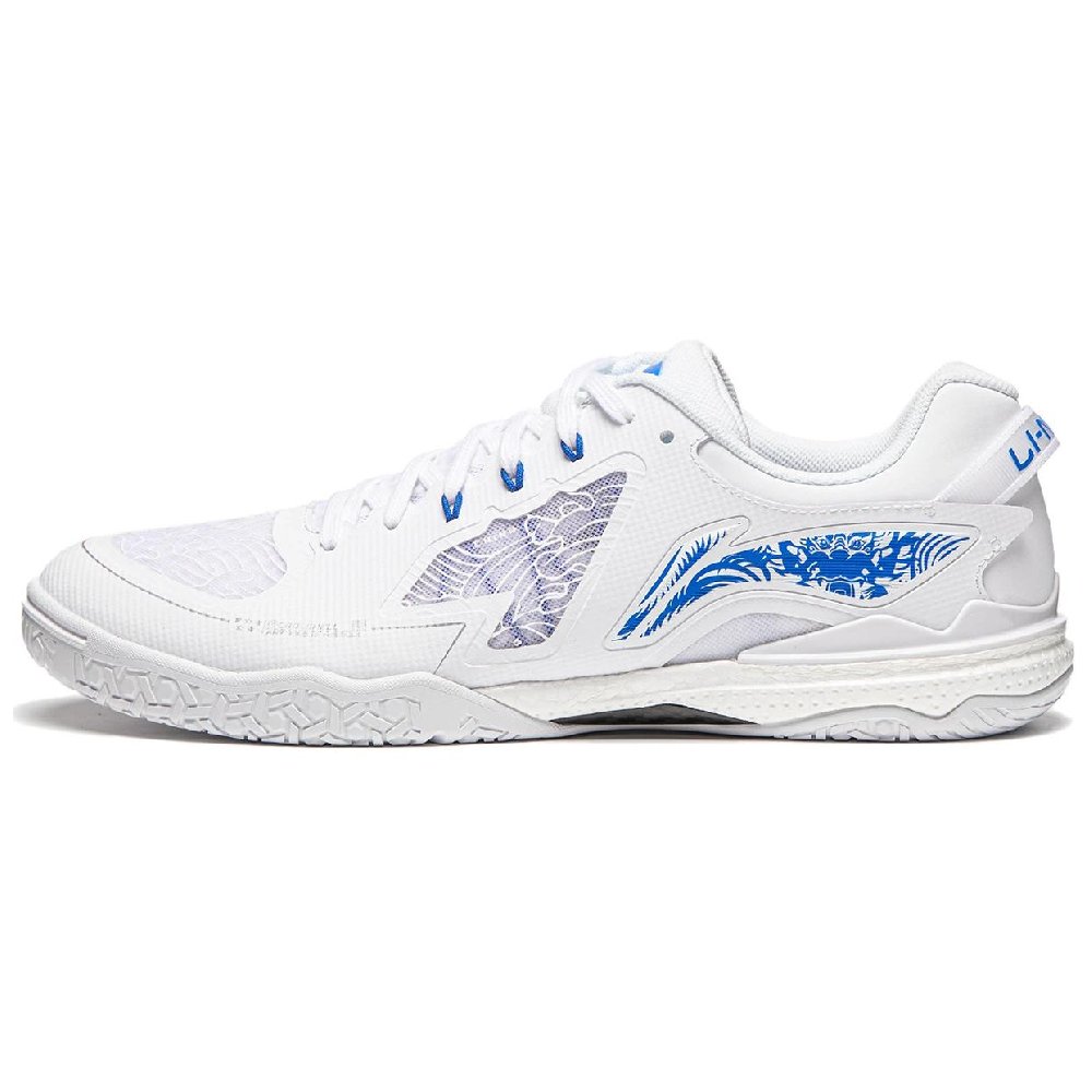 LiNing Cushioning Wear-Resistant Low-Top Professional Table Tennis Shoes Unisex White Blue