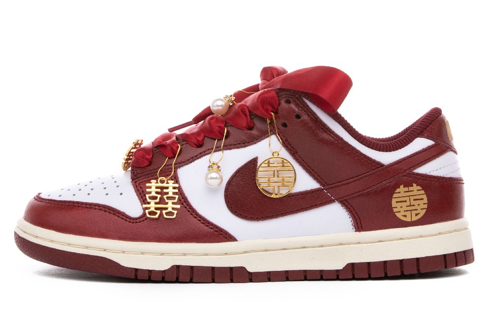 Nike Dunk Low PRM Low Top Skateboard Shoes Women's White Red Gold