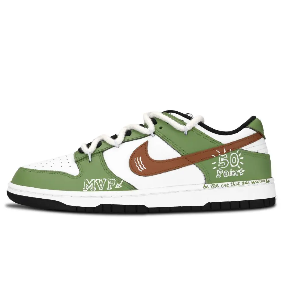 Nike Dunk Black White, American Vintage Abrasion Resistant Low top Skateboard Shoes Unisex Green Brown