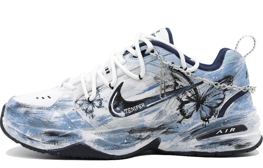 Nike Air Monarch 4 Forget Slip-Resistant Low-Top Chunky Sneakers Unisex Blue Gray