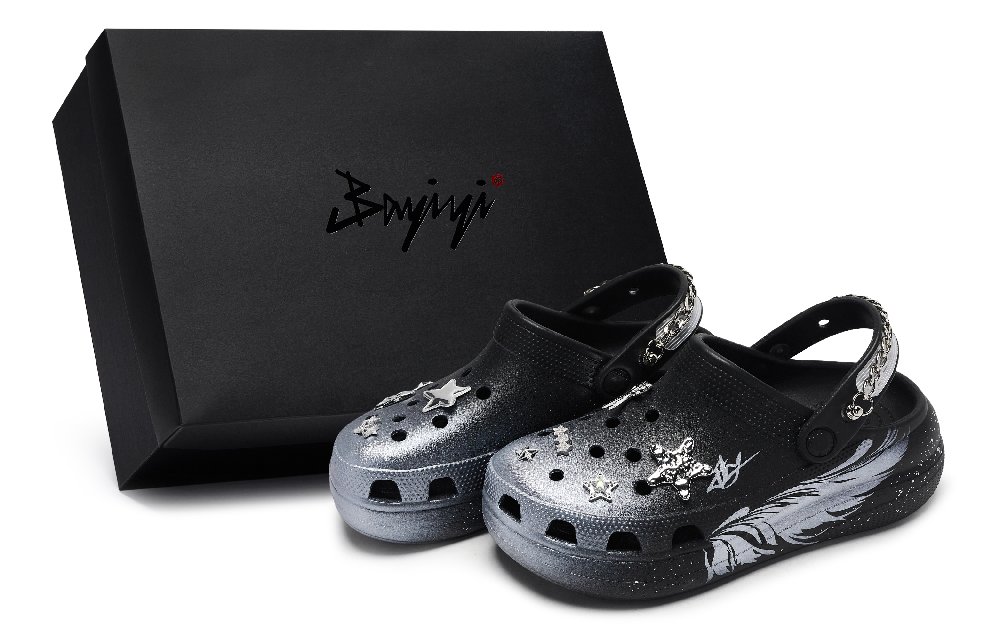 Crocs Classic Clog 811 Manufacturing, Invisible Wings, Special Shoe Box Clogs Unisex Black Silver