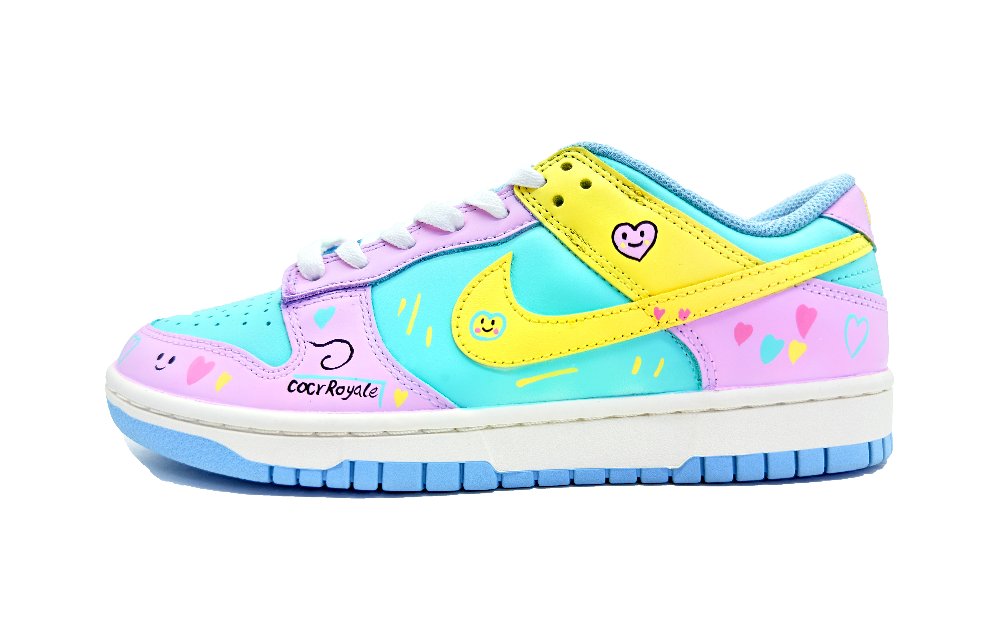 Nike Dunk Sweetheart Cute Anti Slip Wear Resistant Low Top Skateboard Shoes Women's Blue Purple Yellow