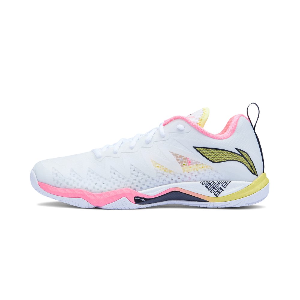 LiNing Anti Slip Wear Resistant Breathable Lightweight Rebound Low Top Badminton Shoes Unisex White Pink