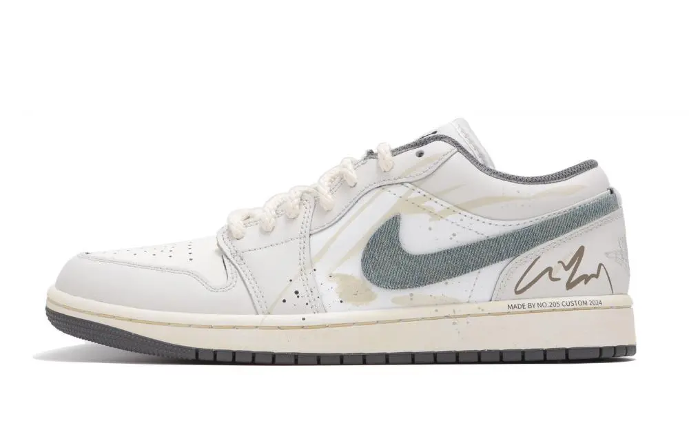 Jordan Air Jordan 1 Abrasion Resistant Low top Vintage Basketball Shoes Unisex Gray White