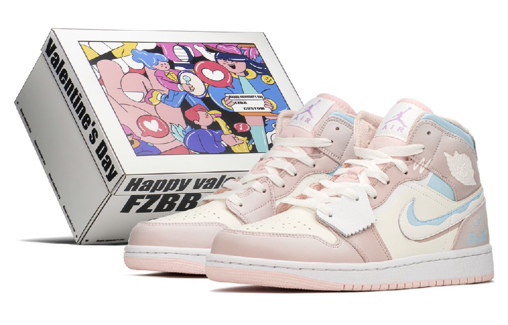 Jordan Air Jordan 1 Mid-Top Vintage Basketball Shoes Pink Blue GS