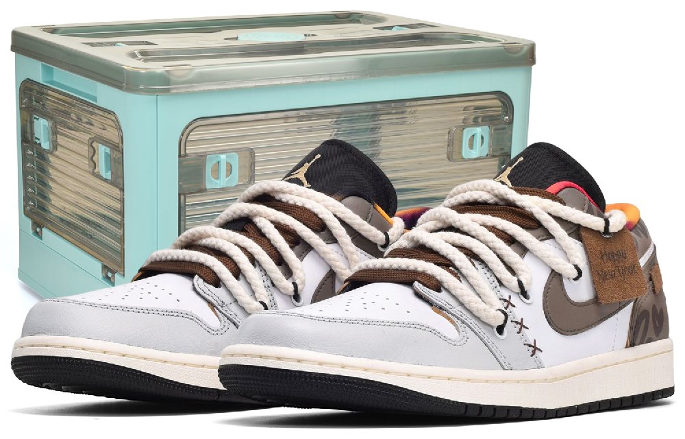 Jordan Air Jordan 1 Low Low-Top Vintage Basketball Shoes Men's Gray White Brown