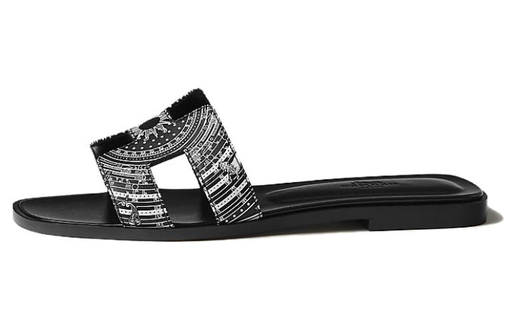 HERMES Oran Slide Slippers Women's Black White