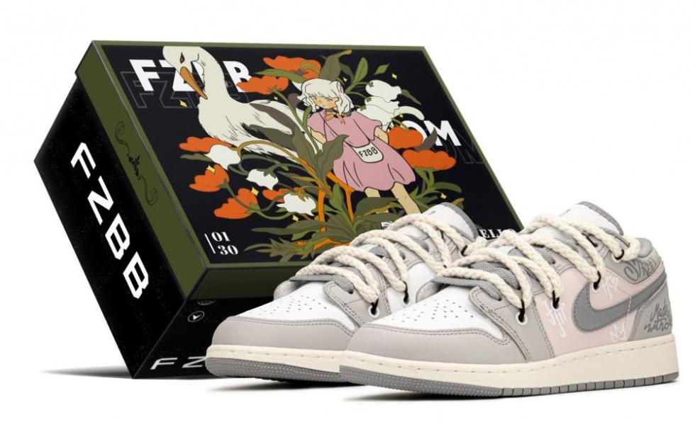 Jordan Air Jordan 1 FZBB Low-Top Vintage Basketball Shoes GS Mist Gray Smoke Pink
