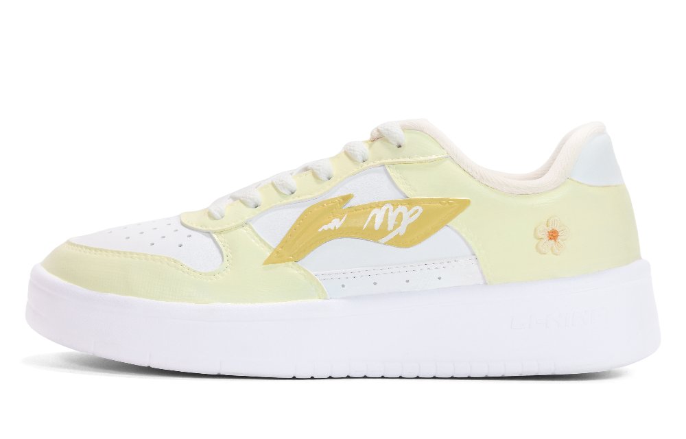 LiNing Pontoon Boats Slip Resistant, Abrasion Resistant, Breathable Low Top Skateboard Shoes Women's White Yellow