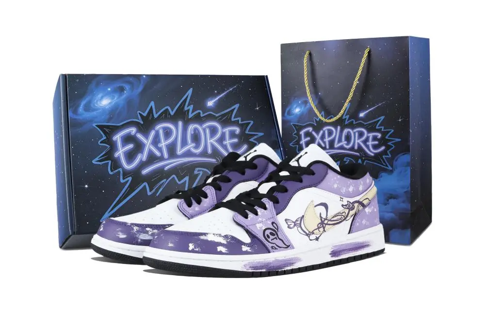 Jordan Air Jordan 1 Ghostly Dream Abrasion Resistant Low top Skateboard Shoes Unisex Purple