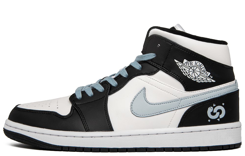 Jordan Air Jordan 1 Cushioned Slip-Resistant Mid-Top Vintage Basketball Shoes Women's Blue Black