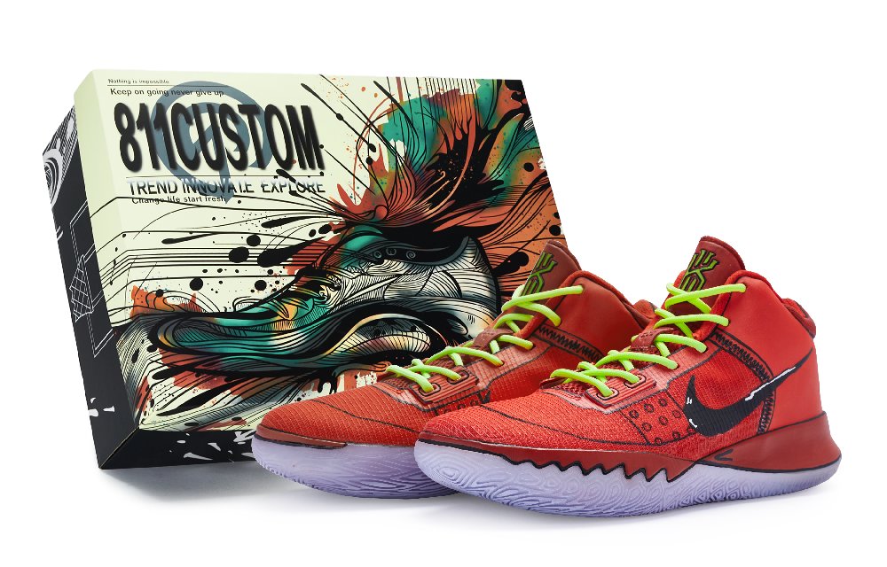 Nike Flytrap 4 Cushioning Anti-Slip And Wear-Resistant Mid-Top Basketball Shoes Men's Red Black