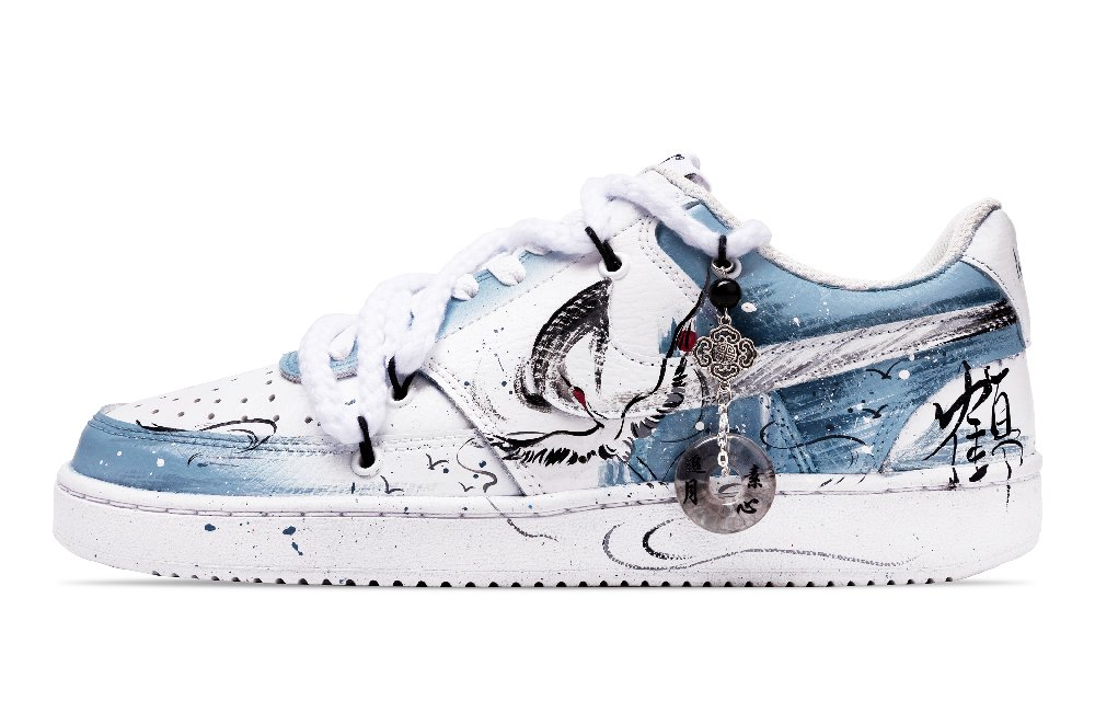 Nike Court Vision 1 Anti Slip Wear Resistant Low Top Skateboard Shoes Unisex White Blue
