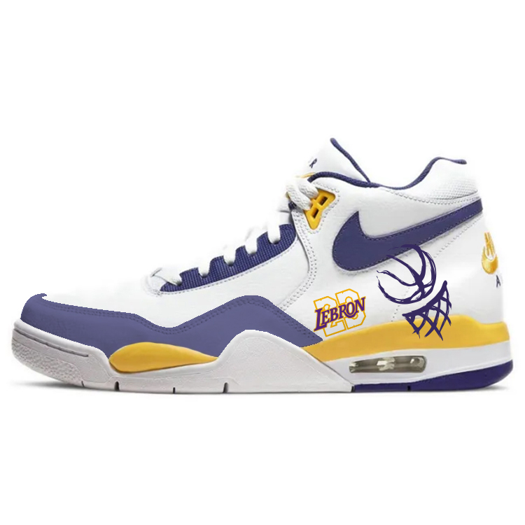 Nike Flight Legacy Cushioning Anti-Slip And Wear-Resistant Mid-Top Vintage Basketball Shoes Men's White Blue Yellow