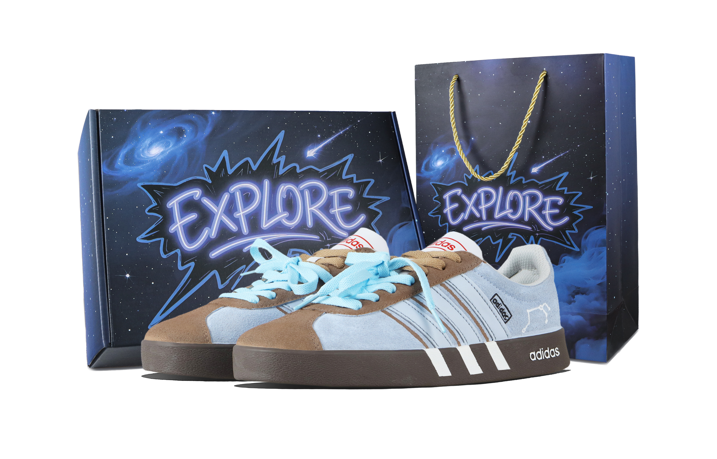 Adidas VL COURT 2.0 Starry Universe Cushioning, Wear Resistant Low top Skateboard Shoes Unisex Blue