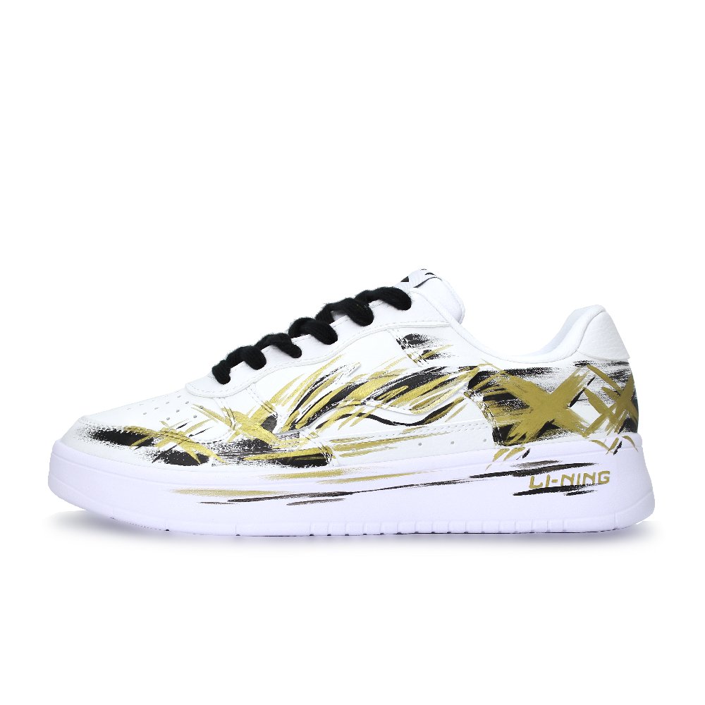 LiNing Pontoon Boats Abrasion Resistant, Lightweight, And Breathable Low top Skateboard Shoes Unisex White Black Gold