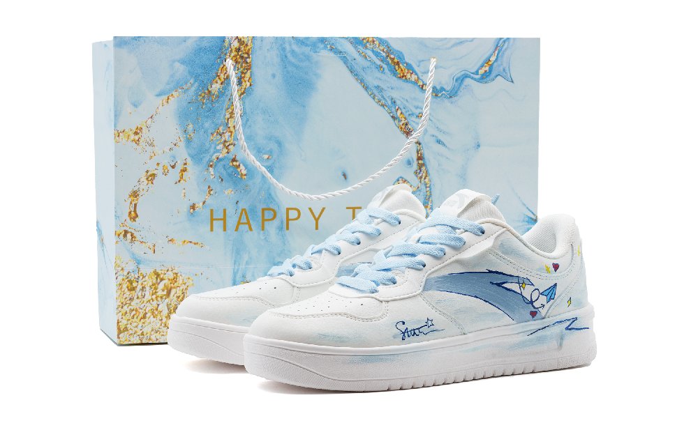 Anta Relaxed Cushioning, Wear Resistant Low Top Skateboard Shoes Unisex White Blue