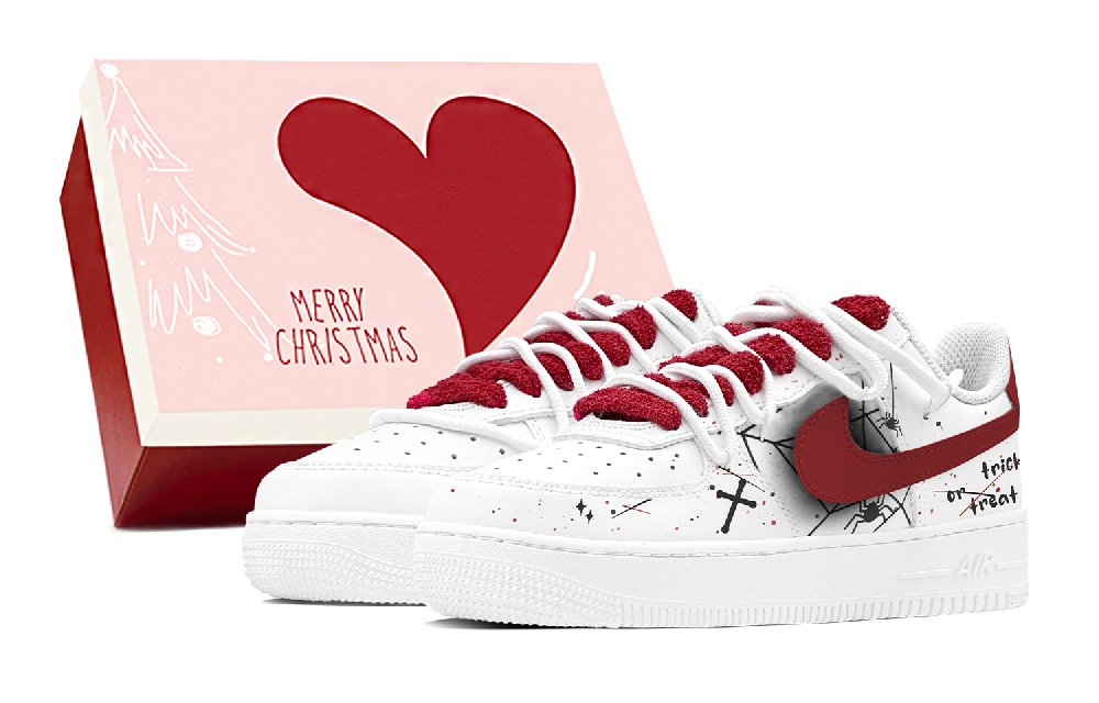 Nike Air Force 1 Anti-Slip Wear-Resistant Low-Top Skateboard Shoes Unisex White Red