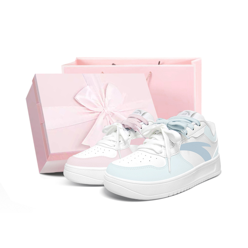Anta Relaxed Anti Slip Wear Resistant Low Top Skateboard Shoes Unisex Blue Pink Mismatched
