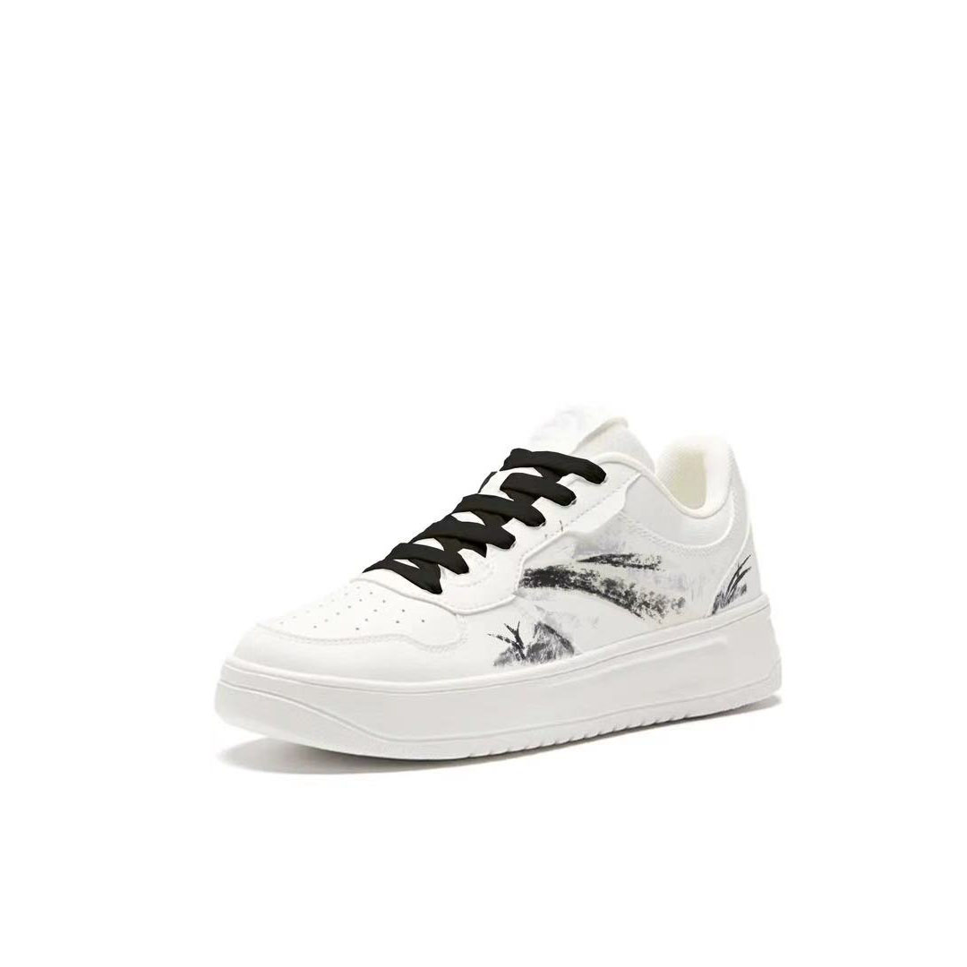 Anta Relaxed Slip Resistant Quick Dry Balance Lightweight Low top Skateboard Shoes Unisex Black White